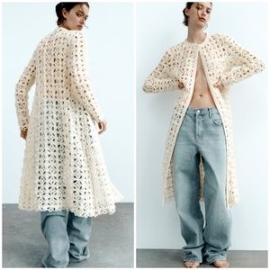 Zara long textured open knit coat cardigan